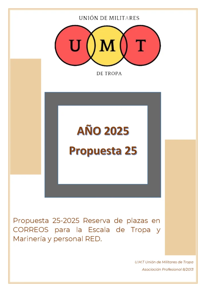 Propuesta UMT 25-25 sobre reserva de plazas en correos para la Escala de Tropa y Marinería y personal RED