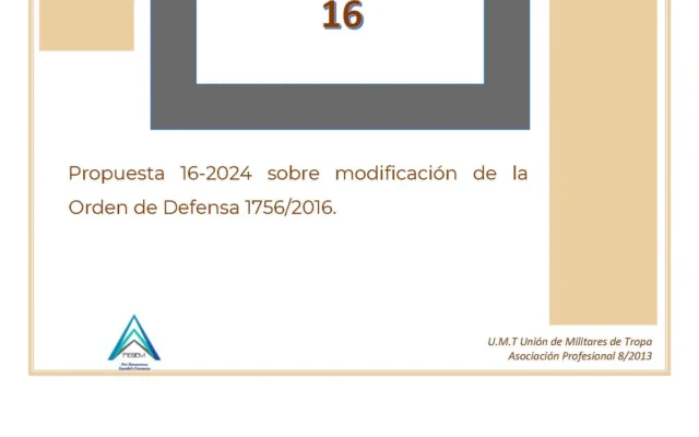 Propuesta UMT 16-2024 sobre modificación de la Orden de Defensa 1756/2016