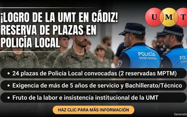 Cádiz convoca 24 plazas de Policía Local con reserva para Tropa y Marinería