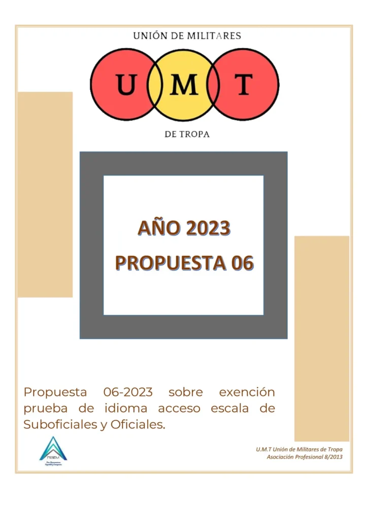 Propuesta UMT 06-23 sobre exención prueba de idioma acceso escala de Suboficiales y Oficiales