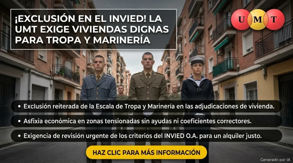 La UMT denuncia la exclusión de la Tropa y Marinería en las adjudicaciones del INVIED y exige soluciones habitacionales reales frente a la asfixia económica