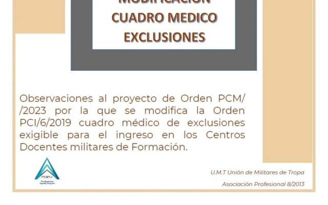 Alegación UMT a la orden PCM/2023 sobre la modificación del cuadro médico de exclusiones