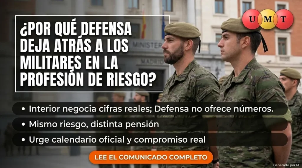 La Unión de Militares de Tropa - UMT advierte de que los militares se quedan atrás en la profesión de riesgo: Interior ya negocia con cifras y Defensa no ha puesto ni un número sobre la mesa