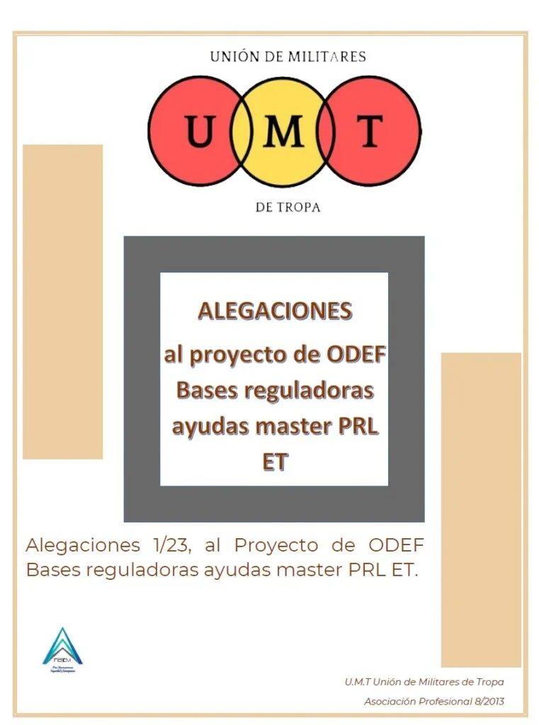 Alegación UMT 1-2023 al Proyecto de ODEF Bases reguladoras ayudas master PRL ET.