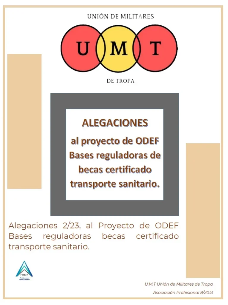 Alegación UMT 2-2023 al Proyecto de ODEF Bases reguladoras becas certificado transporte sanitario