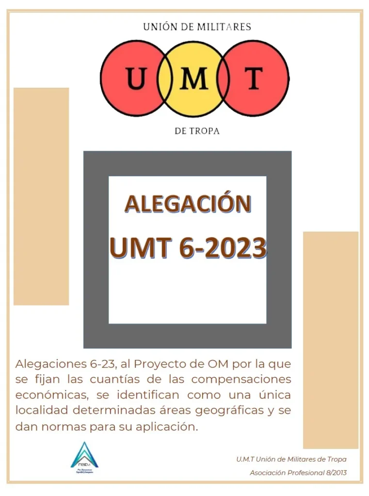 Alegación UMT 6-2023 al Proyecto de OM por la que se fijan las cuantías de las compensaciones económicas, se identifican como una única localidad determinadas áreas geográficas y se dan normas para su aplicación