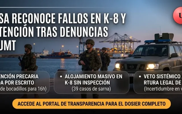 DEFENSA RECONOCE EL FALLO EN LA MANUTENCIÓN INICIAL Y EL ALOJAMIENTO MASIVO EN LA BATERÍA K-8 SIN INSPECCIÓN SANITARIA TRAS LAS DENUNCIAS DE LA UMT
