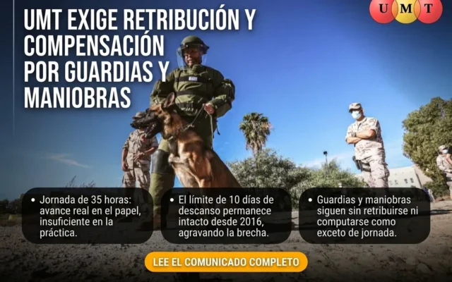 La UMT aplaude la jornada de 35 horas, pero exige al Ministerio de Defensa retribuir y compensar las guardias y maniobras