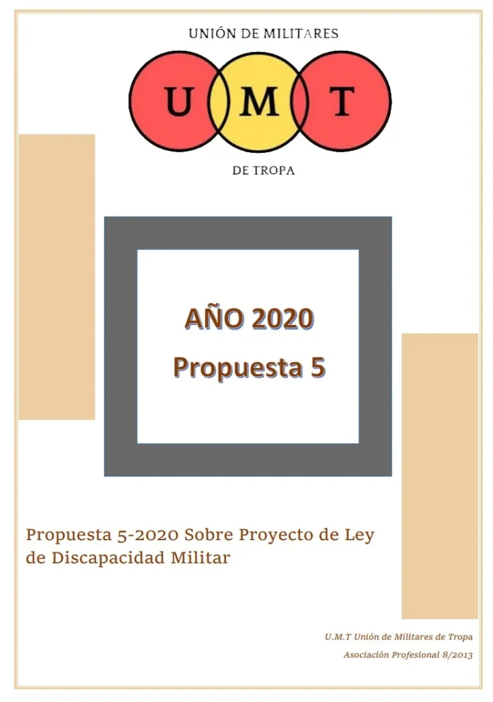 Propuesta UMT 05-20 sobre proyecto de ley de discapacidad militar