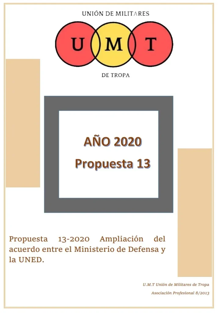 Propuesta UMT 13-20 sobre ampliación del acuerdo entre el ministerio de defensa y la UNED