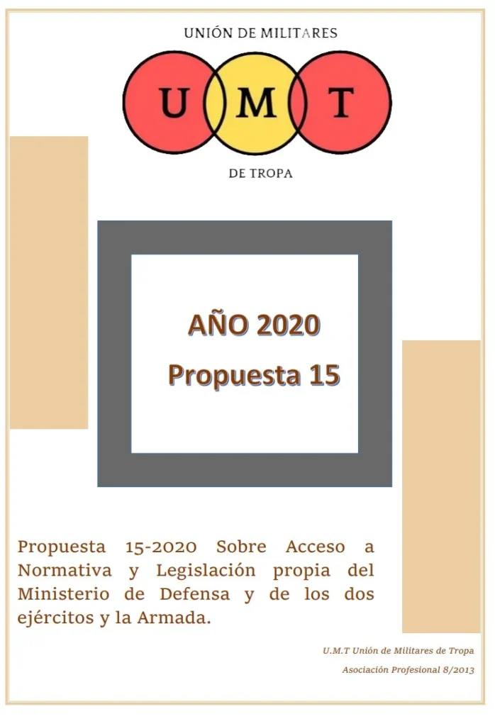 Propuesta UMT 15-20 sobre acceso a normativa y legislación propia del ministerio de defensa y de lo ejércitos y de la armada