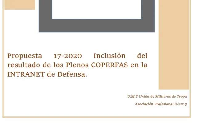 Propuesta UMT 17-20 sobre inclusión del resultado de los plenos del COPERFAS en la INTRANET de defensa