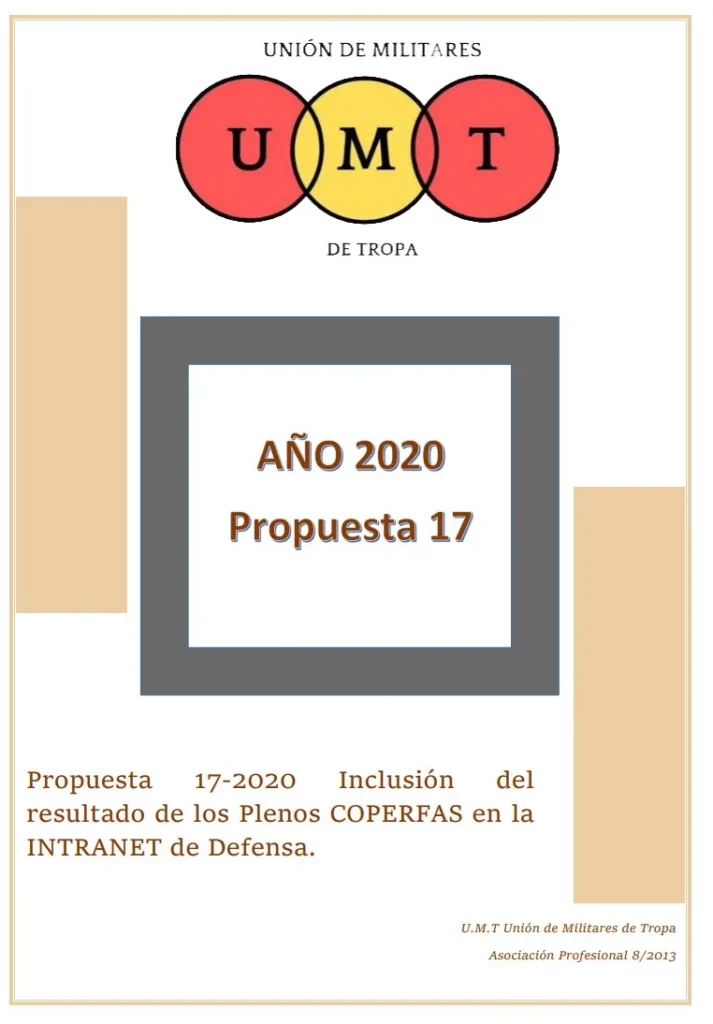 Propuesta UMT 17-20 sobre inclusión del resultado de los plenos del COPERFAS en la INTRANET de defensa
