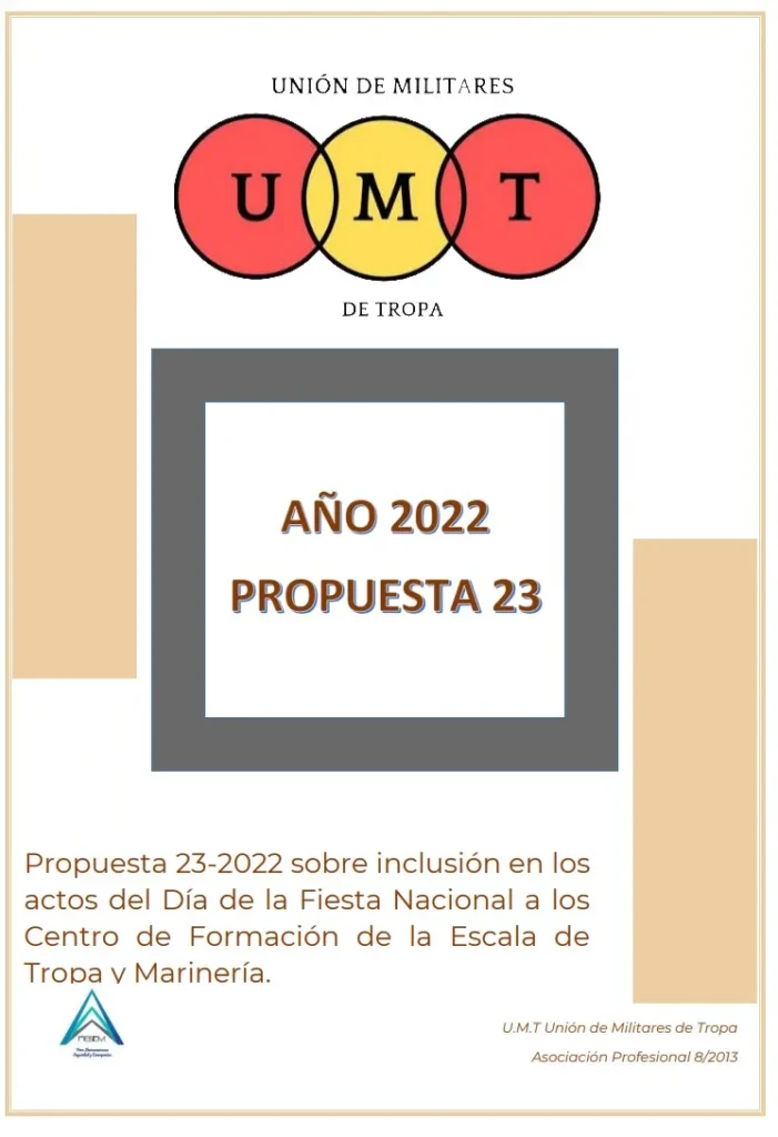 Propuesta UMT 23-22 sobre inclusión en los actos del día de la fiesta nacional a los centros de formación de las escala de tropa y marinería