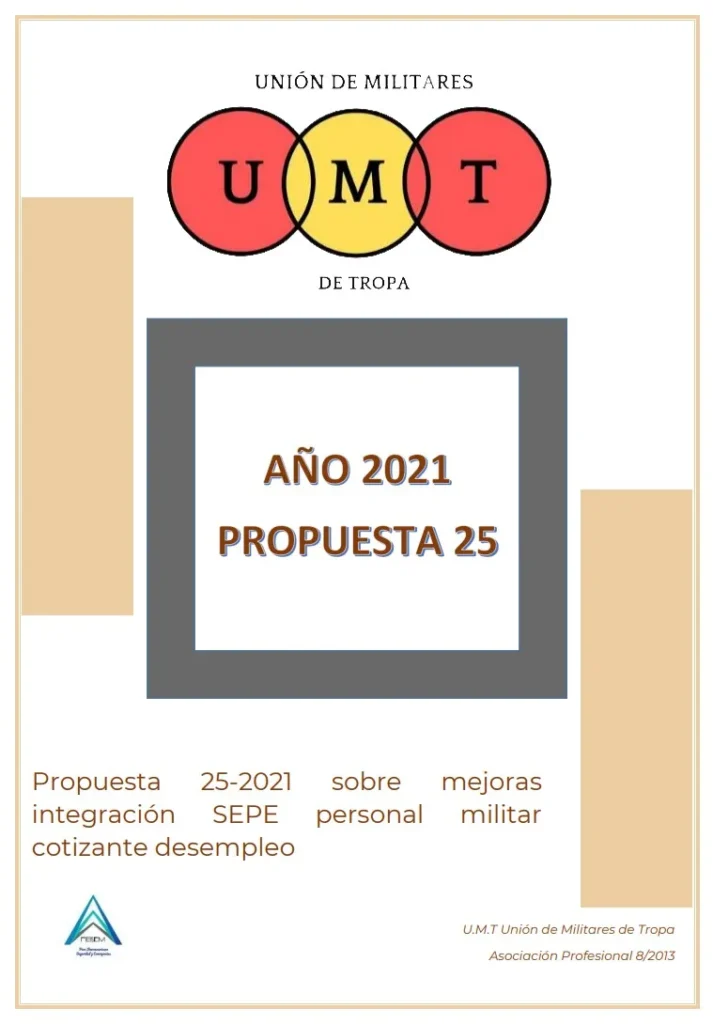 Propuesta UMT 25-2021 sobre mejoras integración SEPE personal militar cotizante desempleo