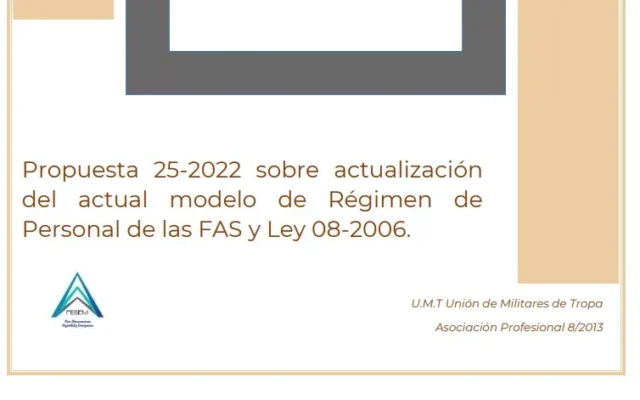 Propuesta UMT 25-22 sobre actualización del actual modelo de Régimen de personal de las FAS y ley 8/2006