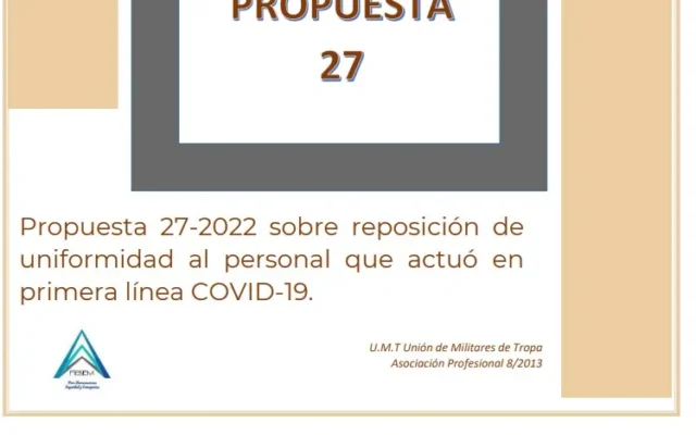 Propuesta UMT 27-22 sobre reposición de uniformidad al personal que actuó en primera línea COVID-19