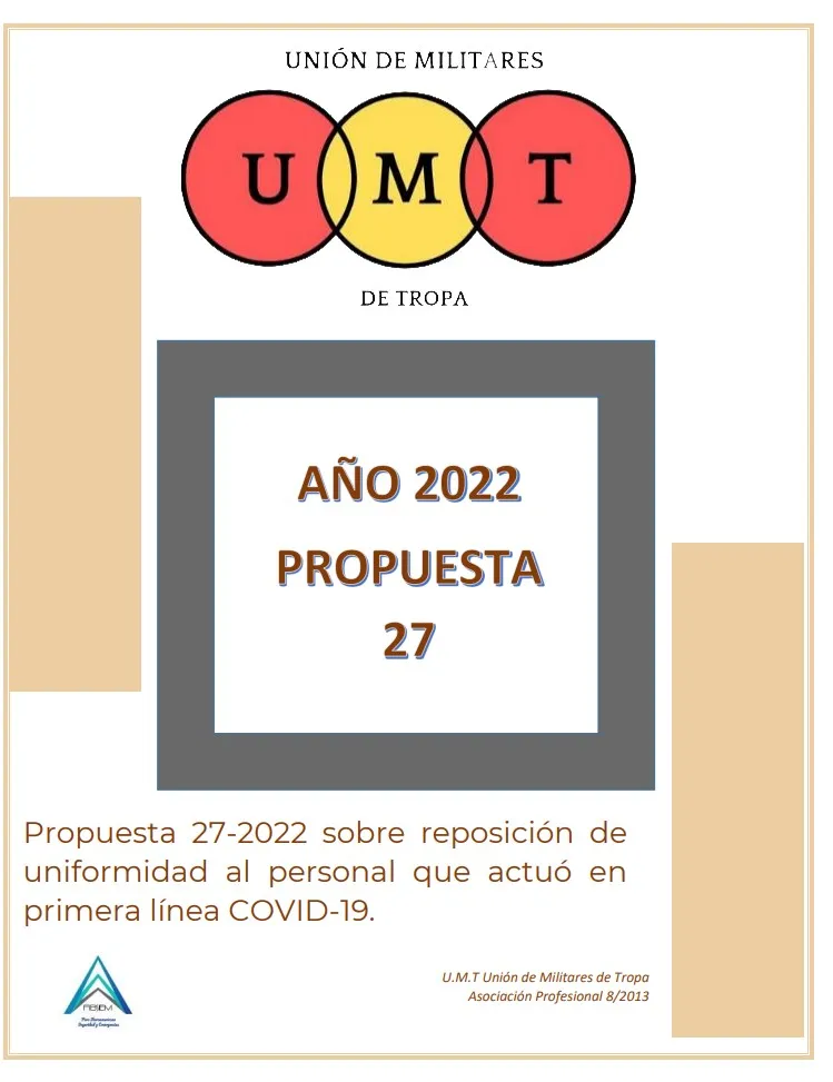 Propuesta UMT 27-22 sobre reposición de uniformidad al personal que actuó en primera línea COVID-19